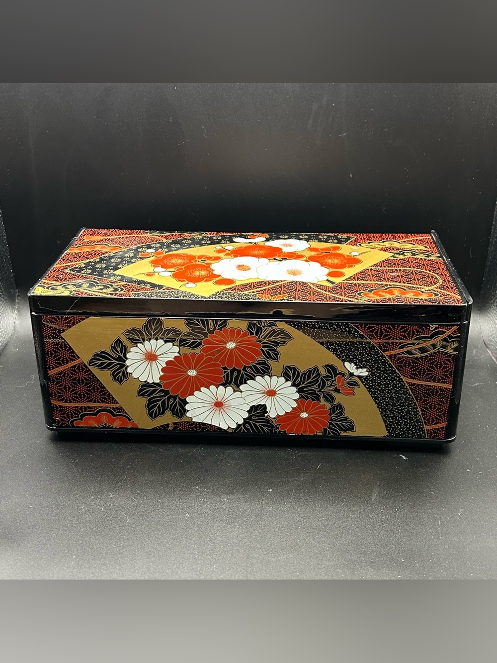 Vintage Tissue Box Holder With Flip Up Mirror Floral Design Made In Japan.